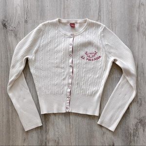 US polo knit white buttoned sweater and pink lining